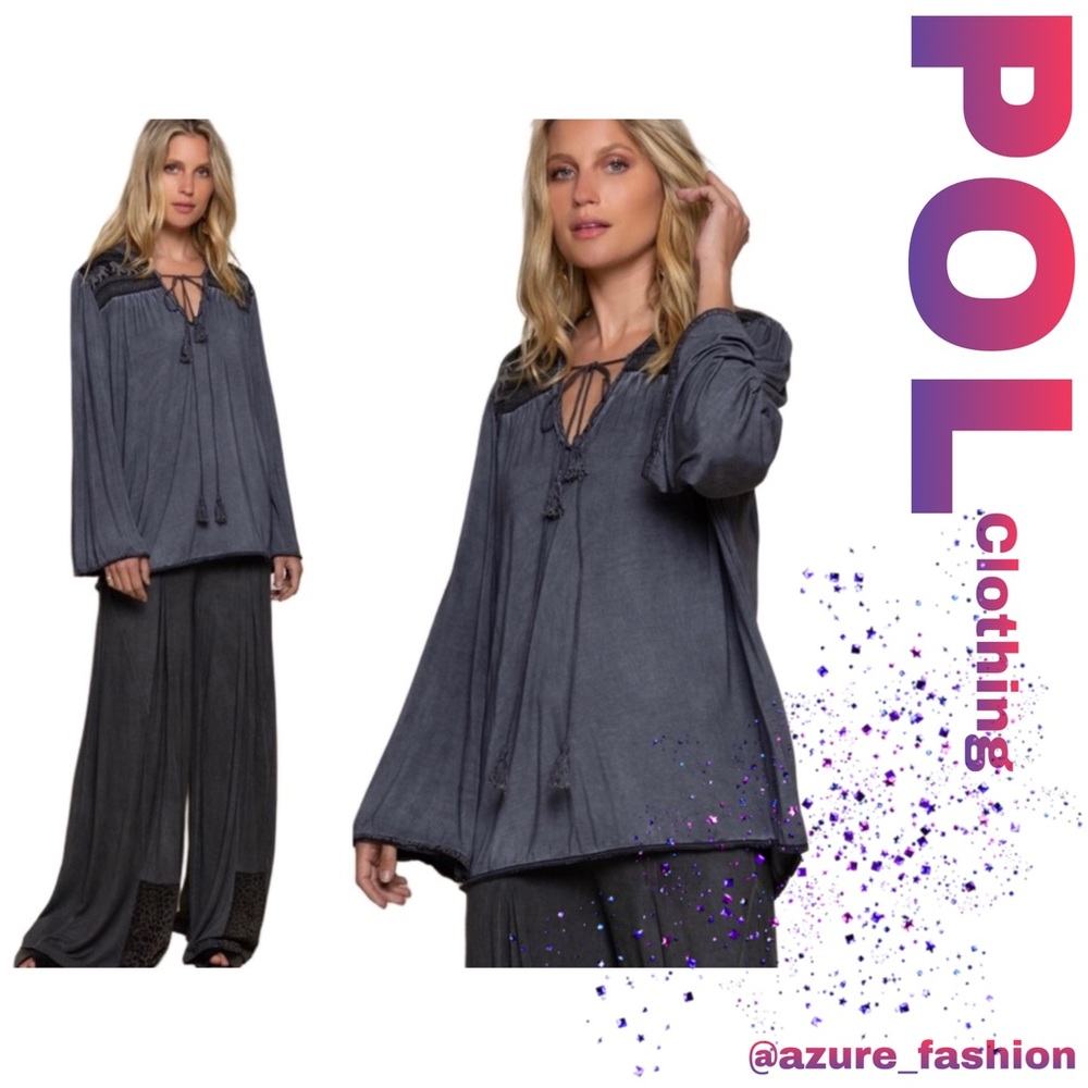 POL Aztec Elephant Print Charcoal BOHO Tassel Tunic Top! - Picture 6 of 8